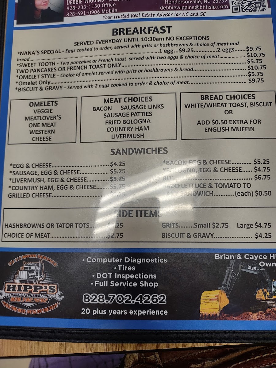 Nana's Kitchen - Tryon, NC menu board