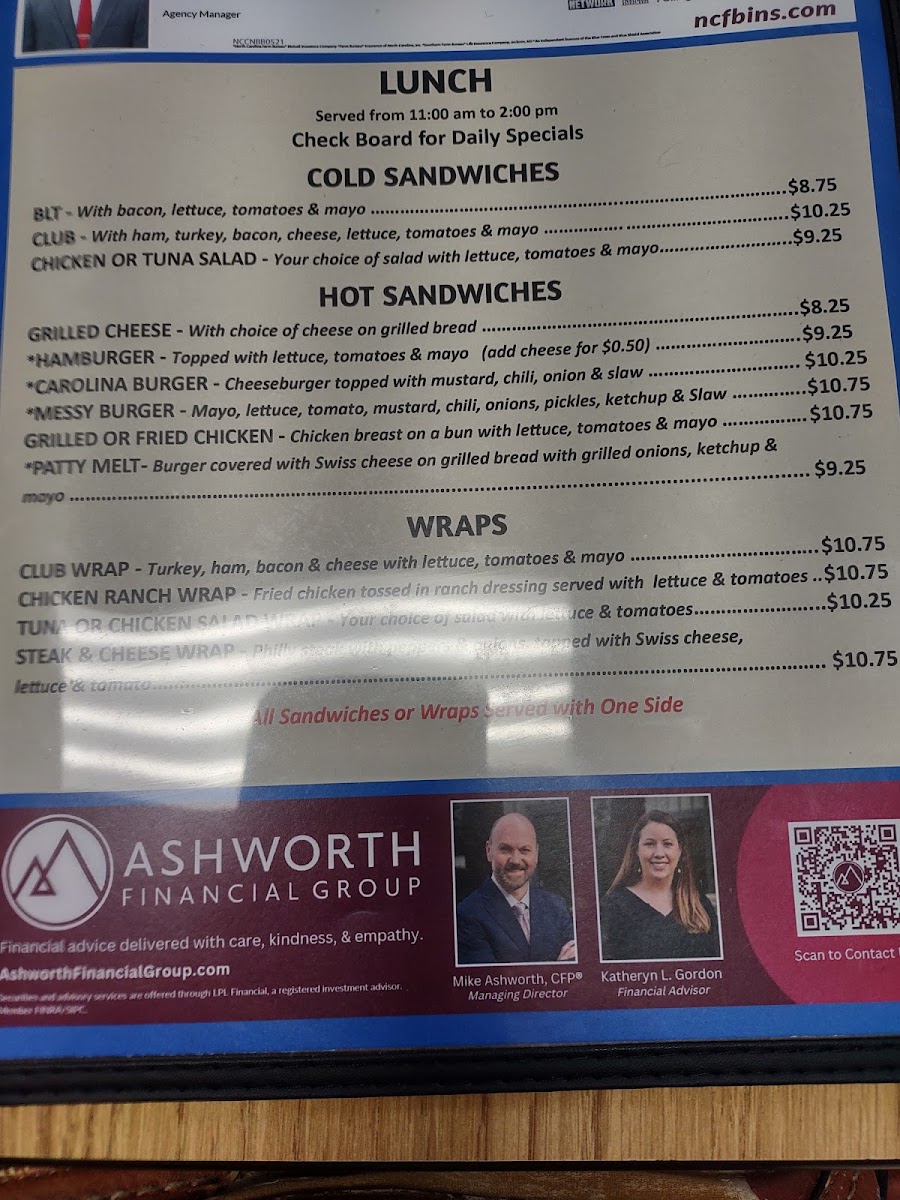Nana's Kitchen - Tryon, NC menu board