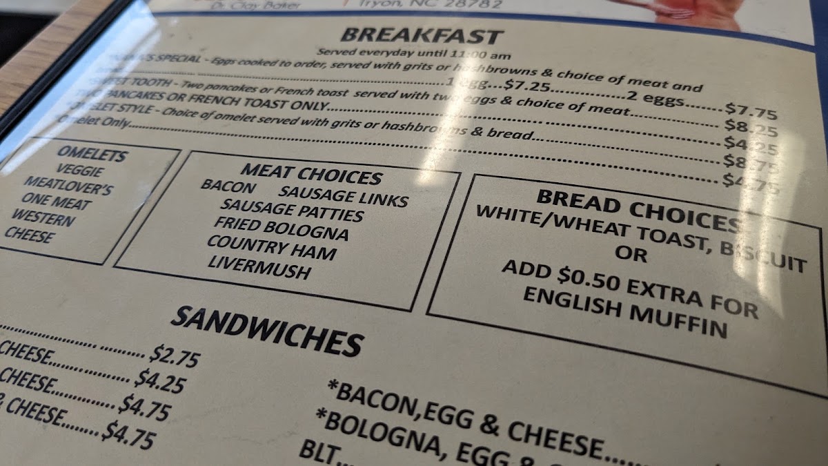 Nana's Kitchen - Tryon, NC menu board