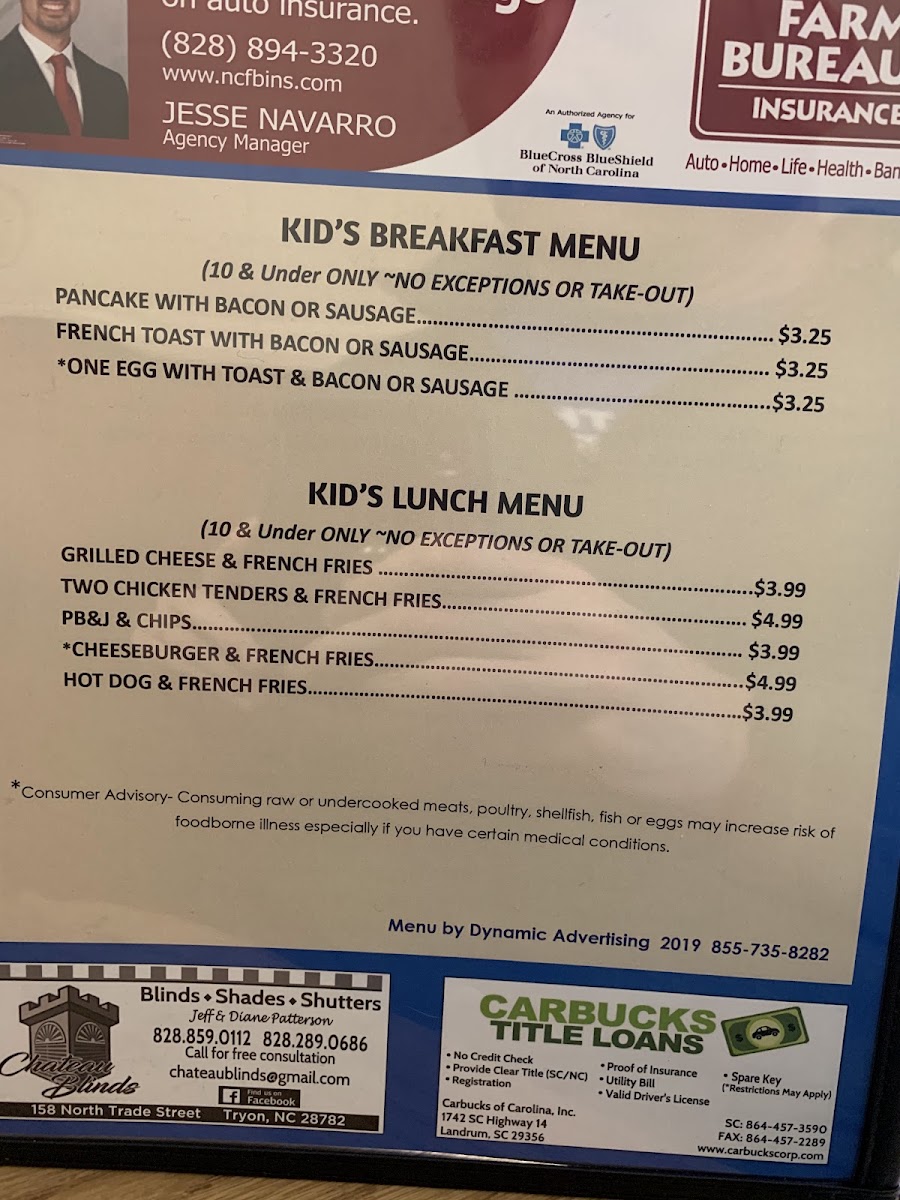 Nana's Kitchen - Tryon, NC menu board