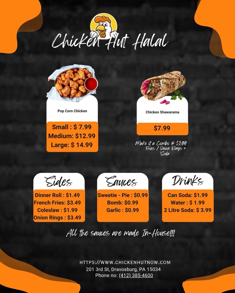 Chicken Hut Halal menu board