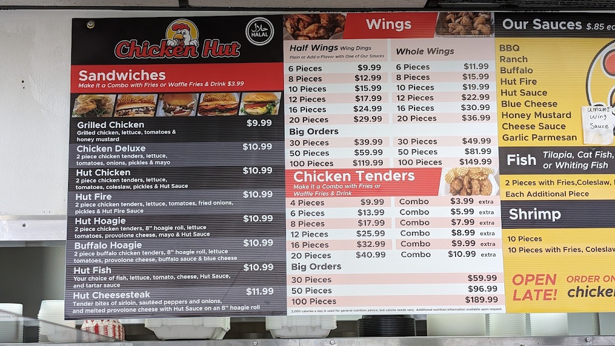 Chicken Hut Halal menu board