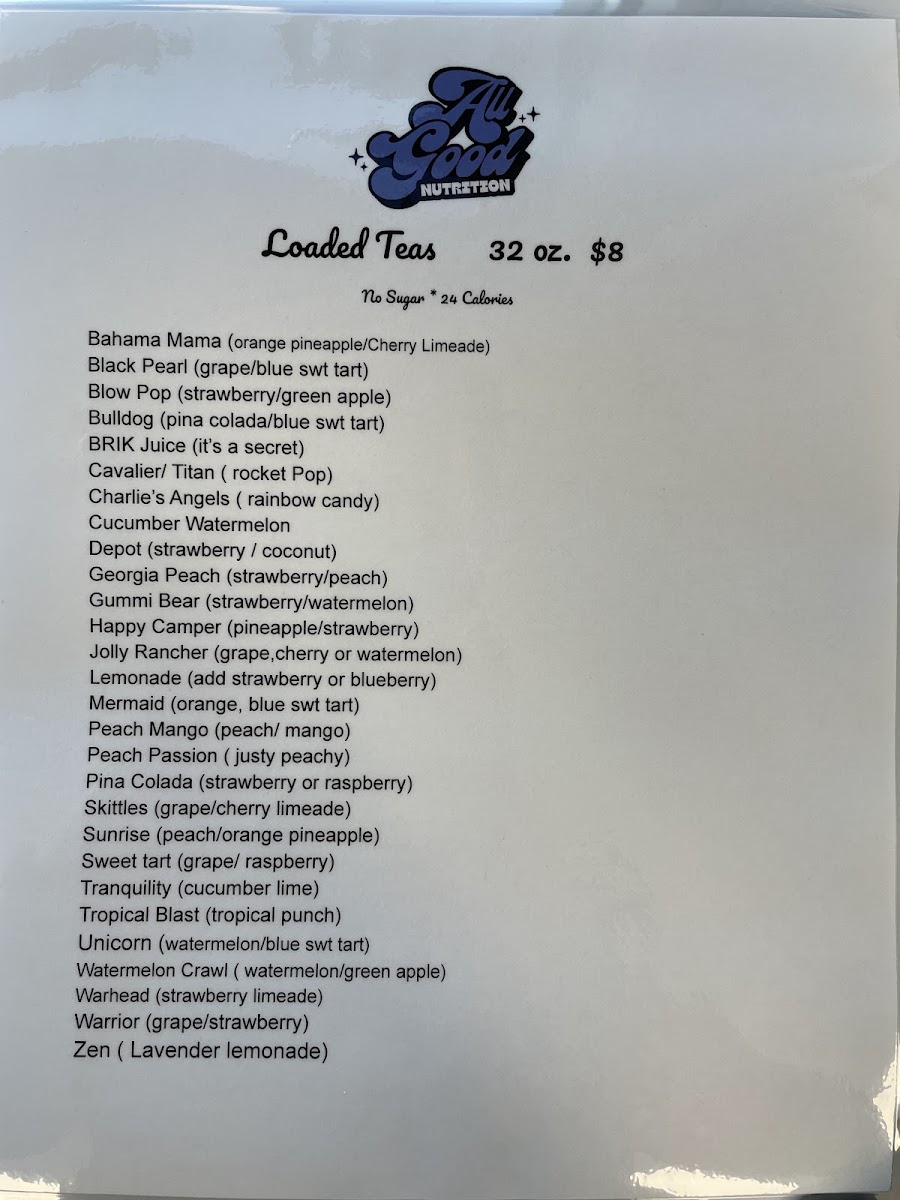 BRIK’s All Good Nutrition menu board
