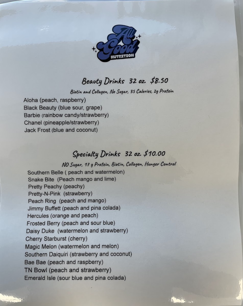 BRIK’s All Good Nutrition menu board