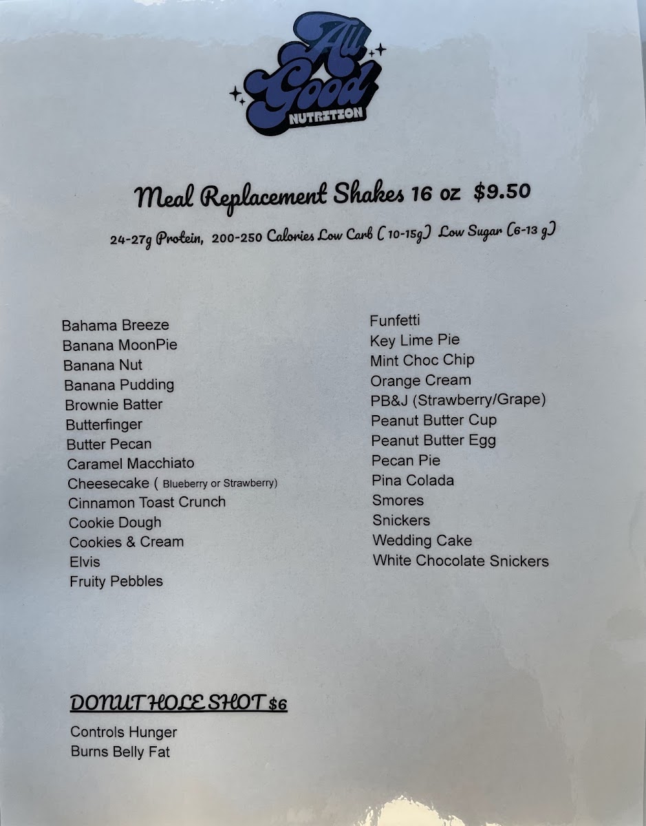 BRIK’s All Good Nutrition menu board