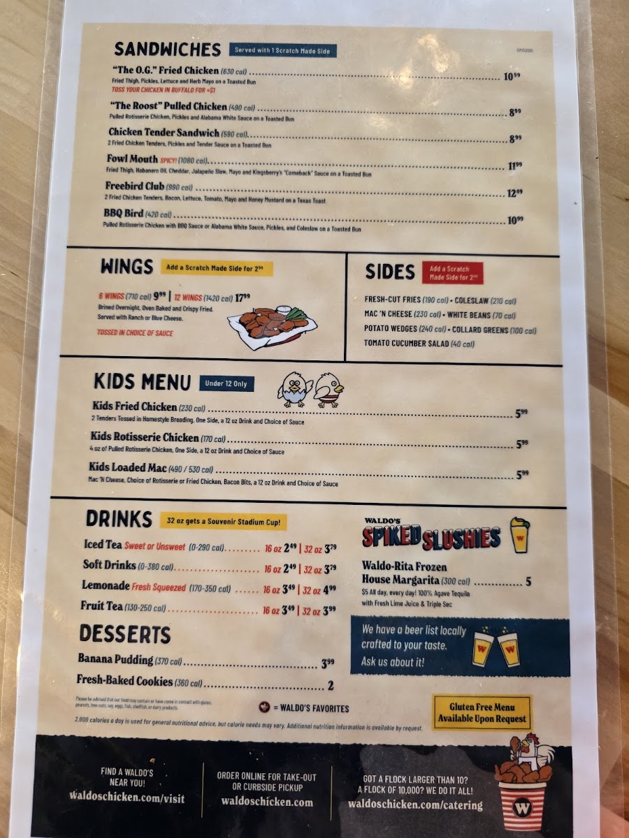 Waldo's Chicken & Beer menu board
