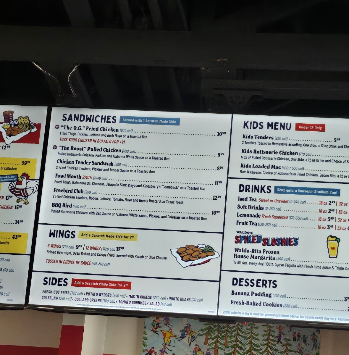Waldo's Chicken & Beer menu board