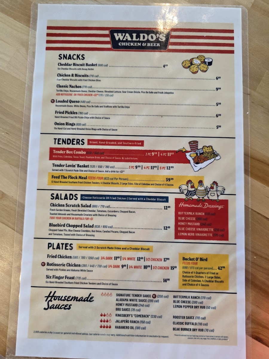 Waldo's Chicken & Beer menu board