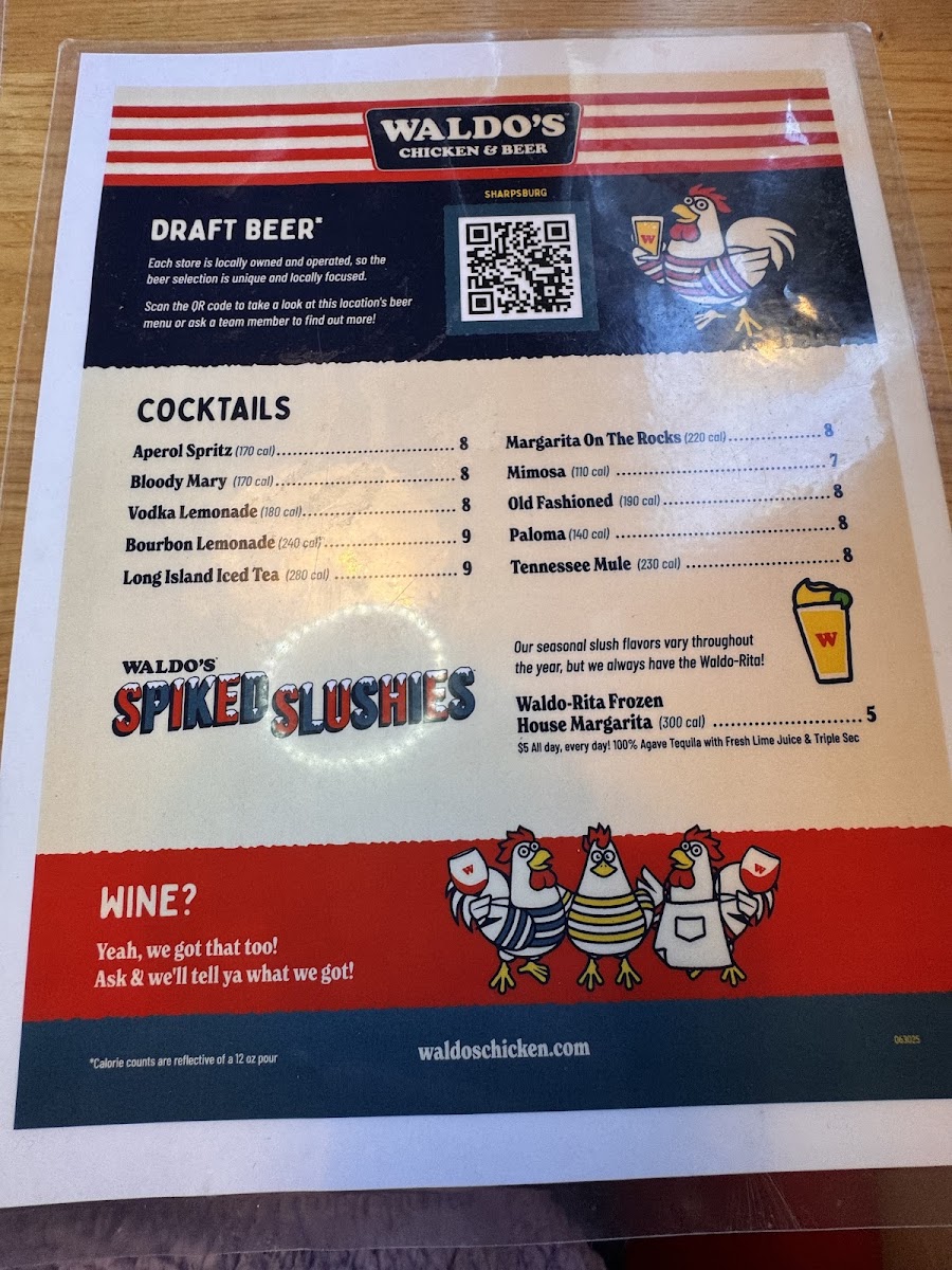 Waldo's Chicken & Beer menu board