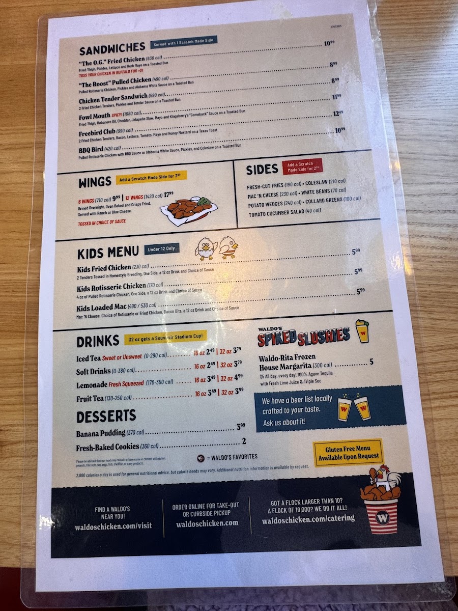 Waldo's Chicken & Beer menu board