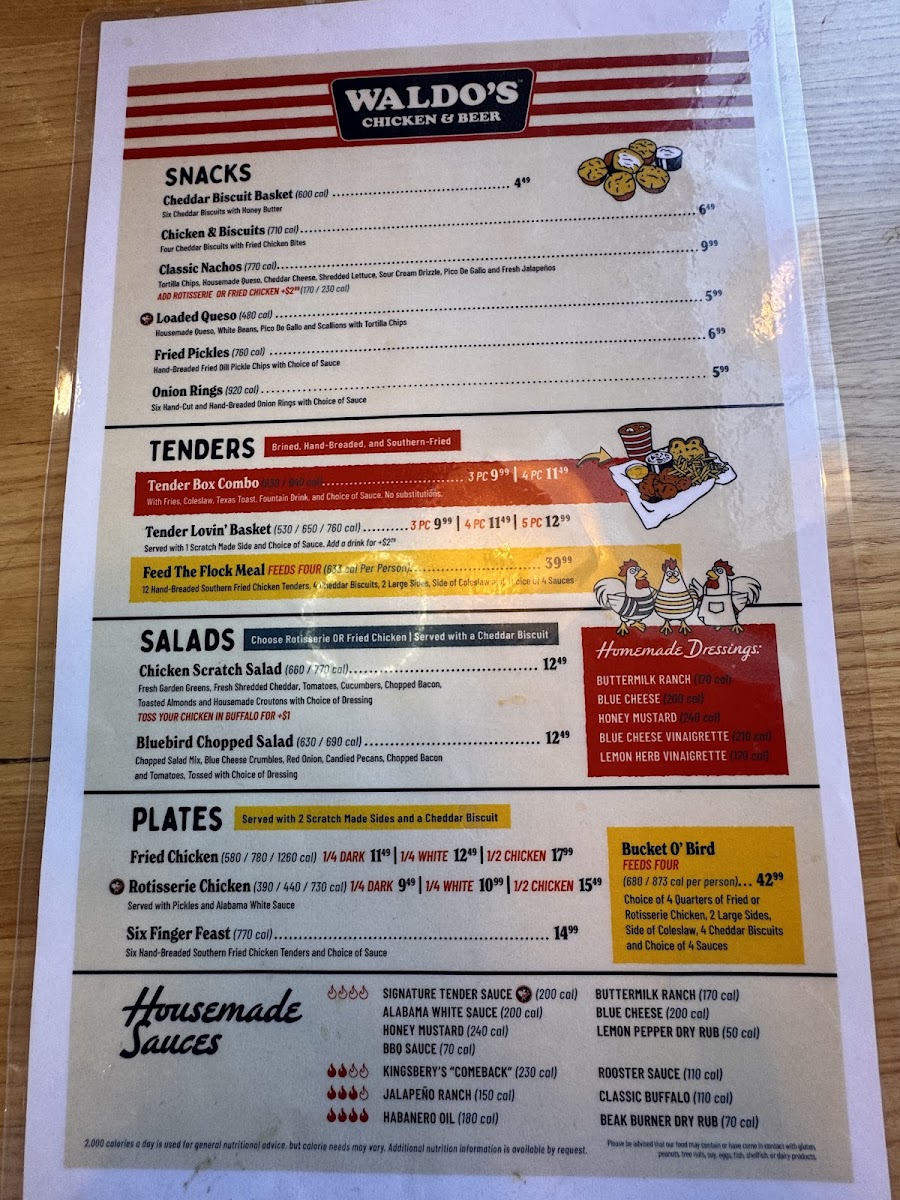 Waldo's Chicken & Beer menu board