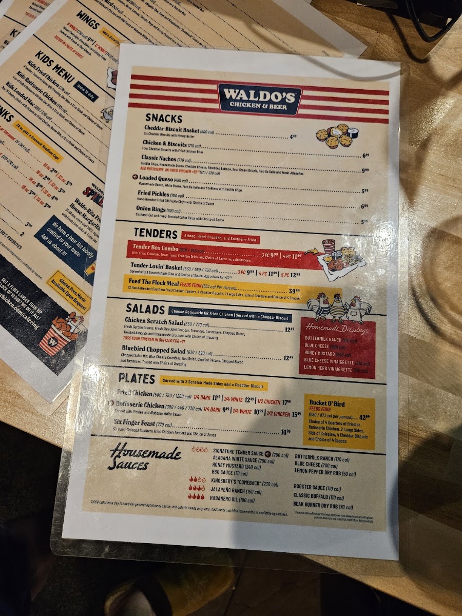 Waldo's Chicken & Beer menu board