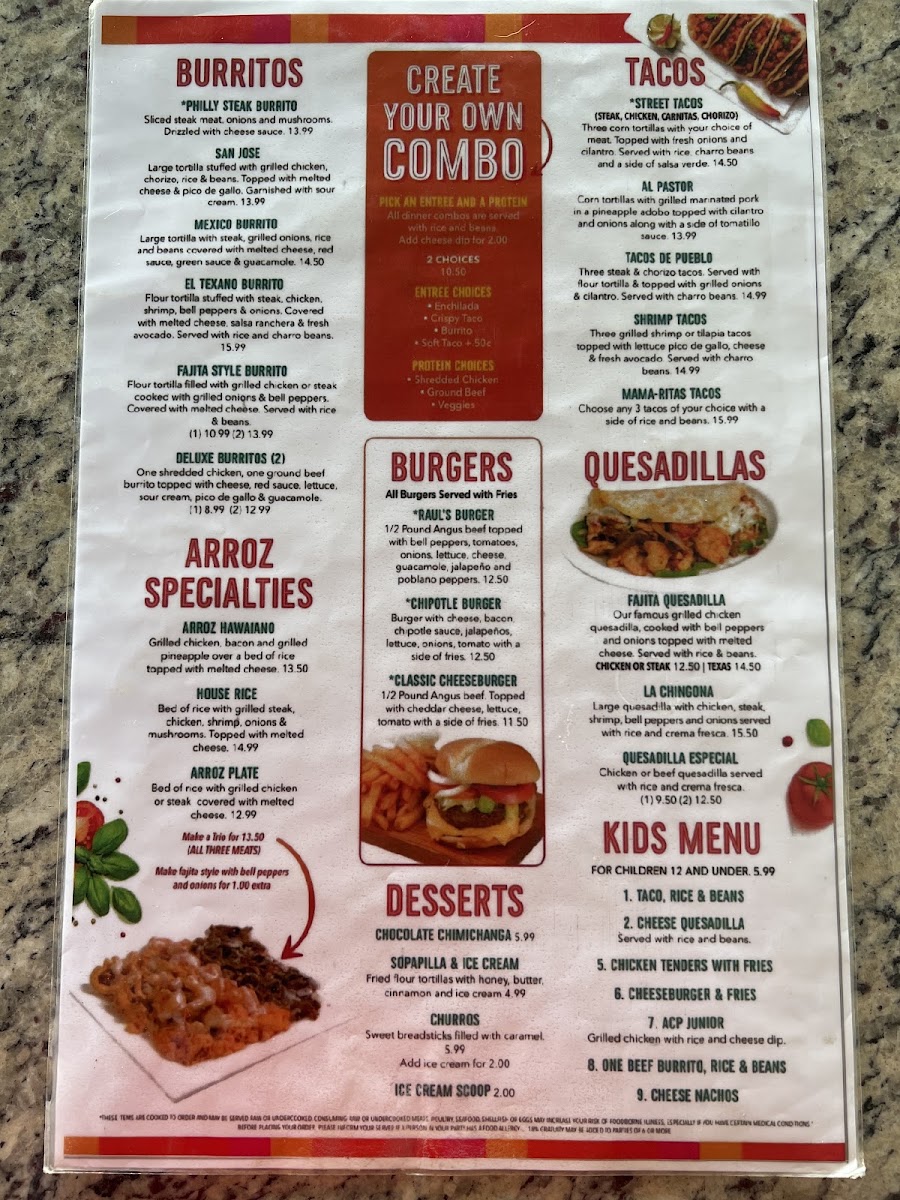 Mama Rita's Mexican Kitchen Dawson menu board