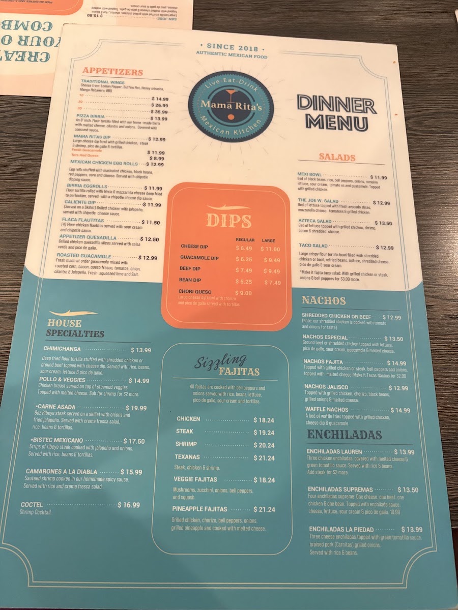 Mama Rita's Mexican Kitchen Dawson menu board