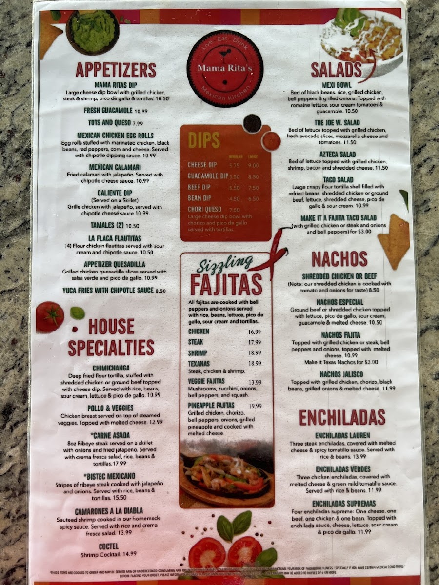 Mama Rita's Mexican Kitchen Dawson menu board