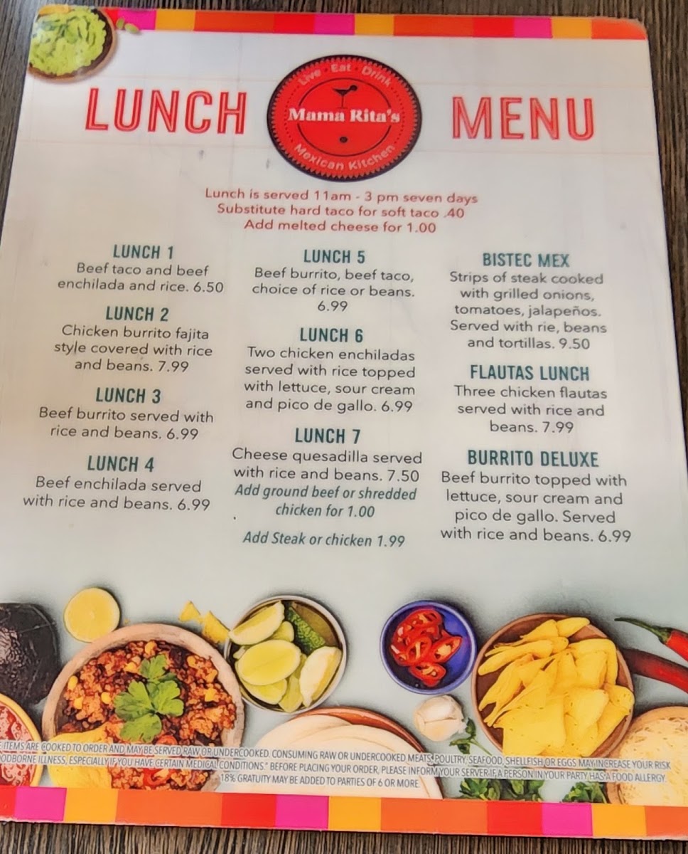 Mama Rita's Mexican Kitchen Dawson menu board
