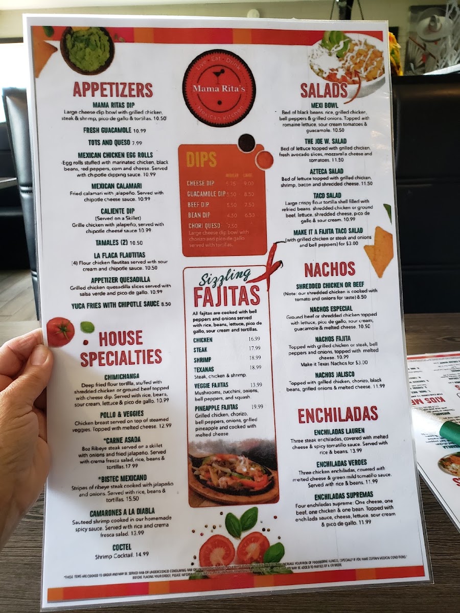 Mama Rita's Mexican Kitchen Dawson menu board