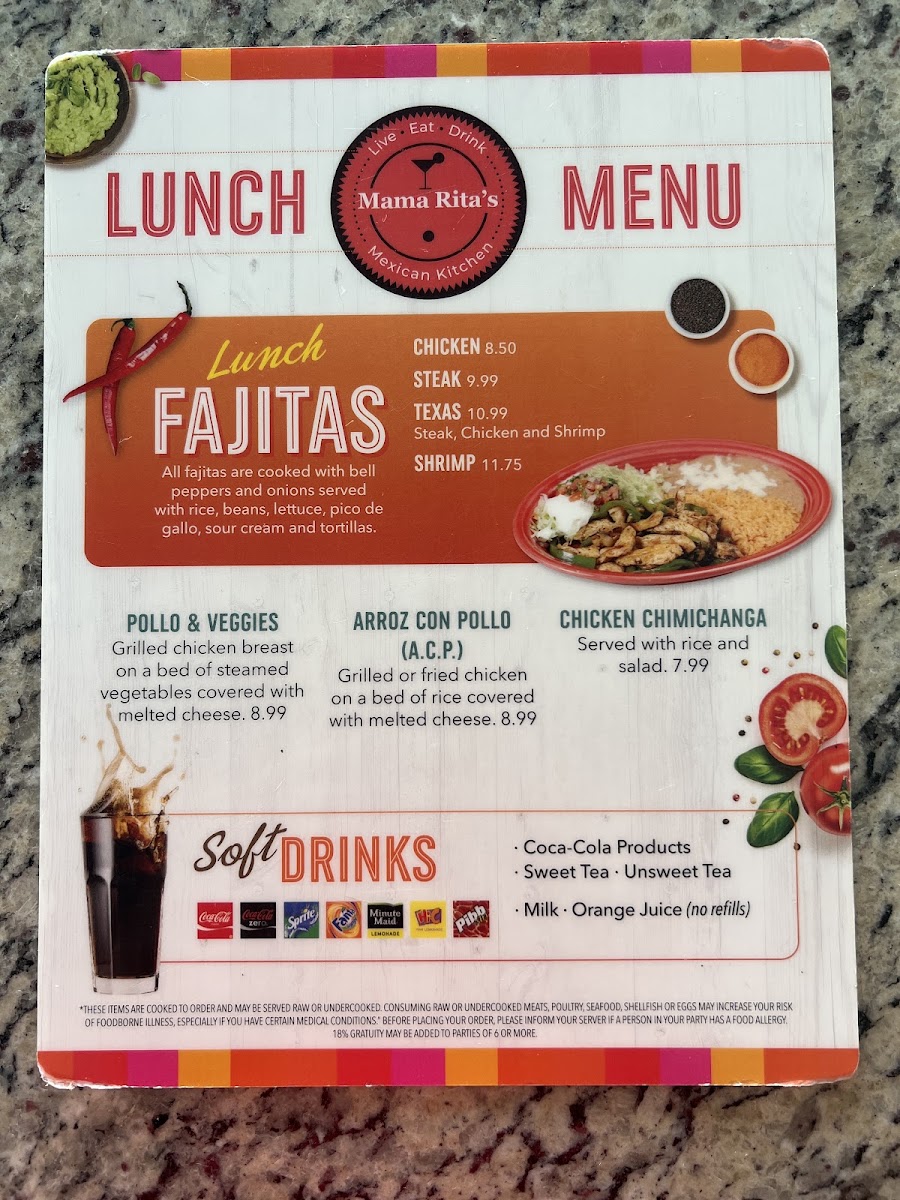 Mama Rita's Mexican Kitchen Dawson menu board