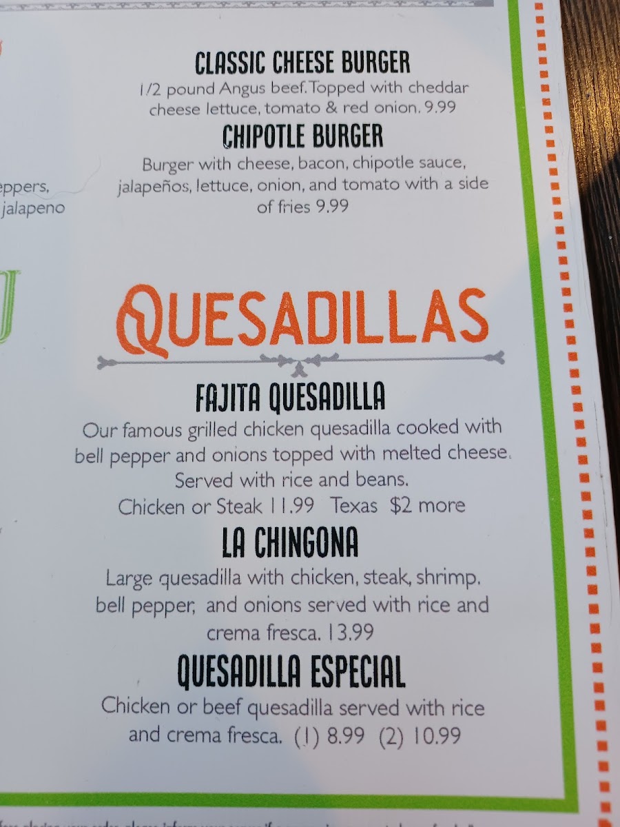 Mama Rita's Mexican Kitchen Dawson menu board