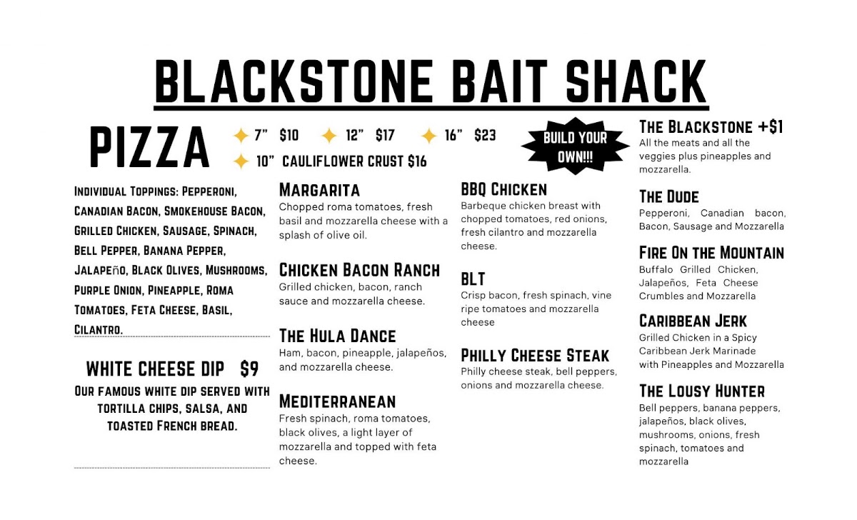 Blackstone Bait Shack menu board