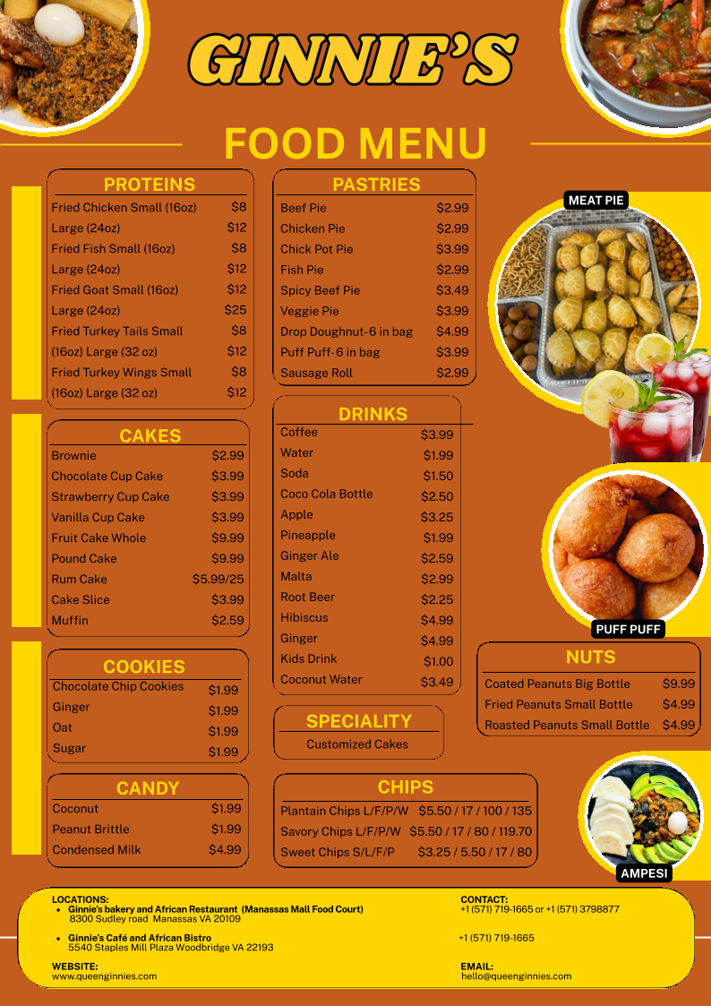 Ginnie’s Cafe and African Bistro menu board