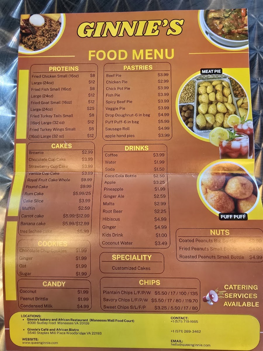 Ginnie’s Cafe and African Bistro menu board