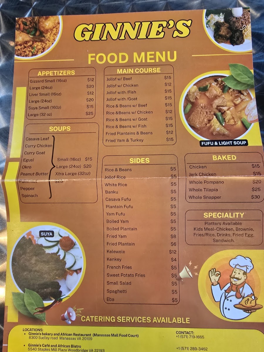 Ginnie’s Cafe and African Bistro menu board