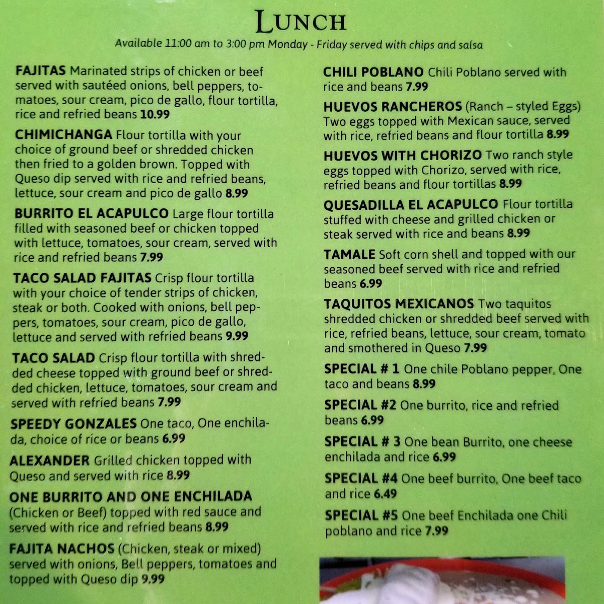 Iguanas Mexican Grill menu board