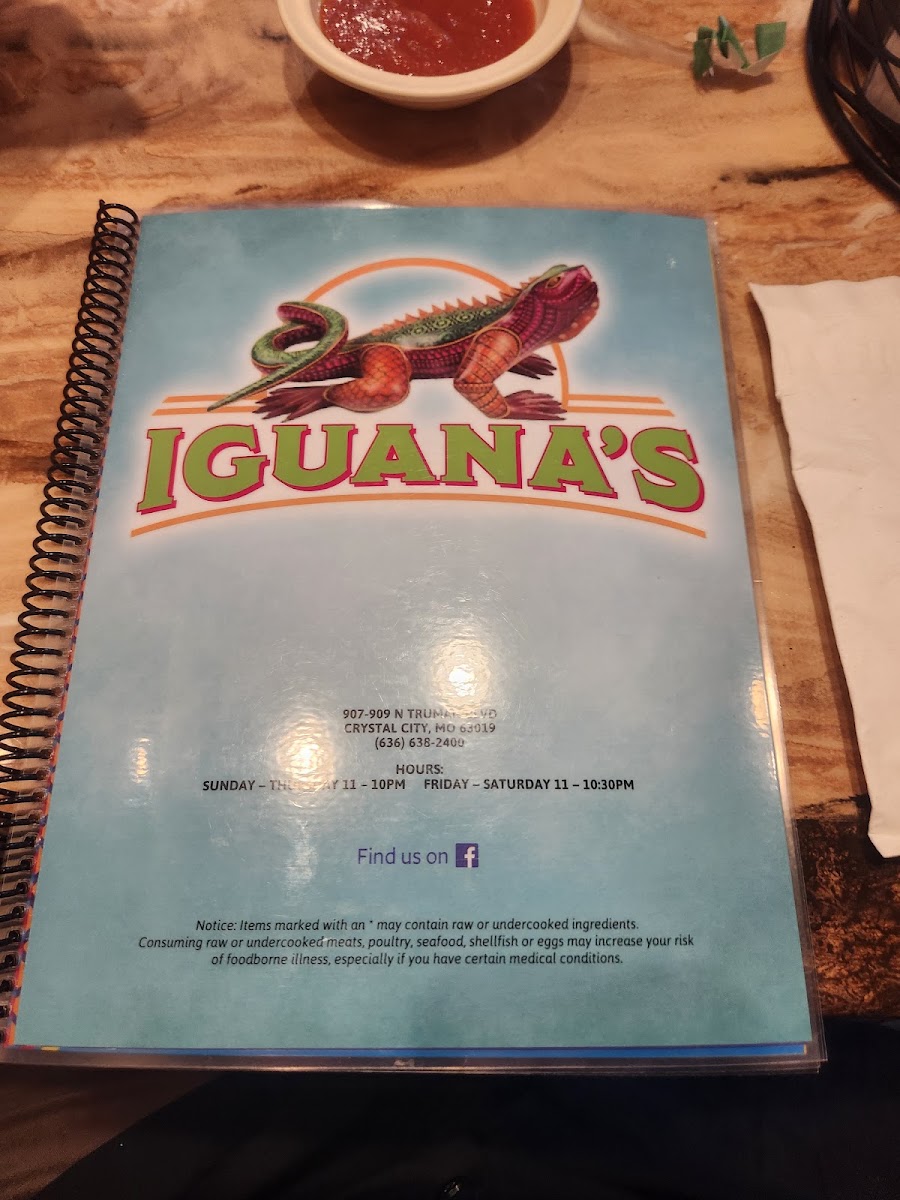Iguanas Mexican Grill menu board