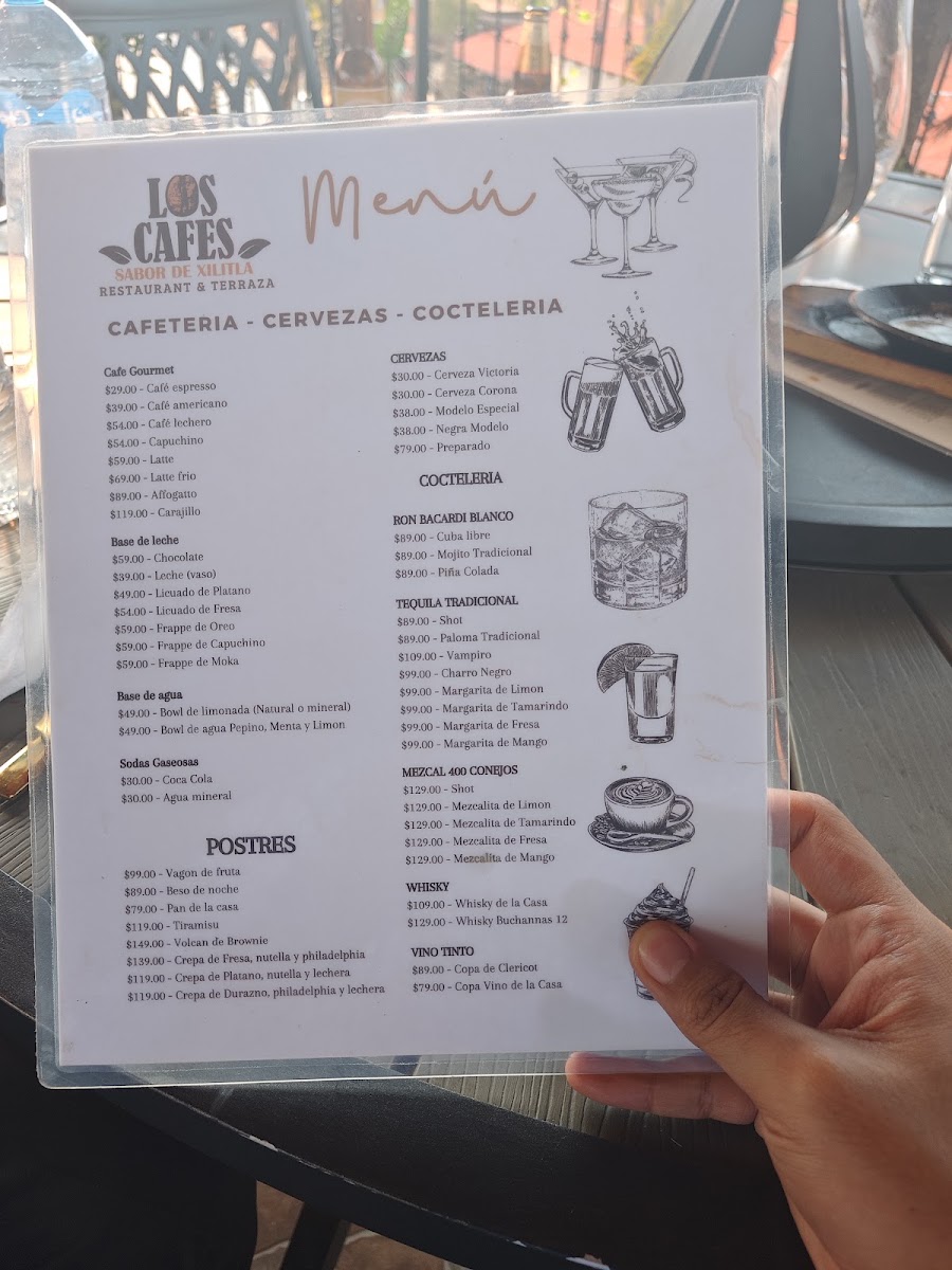Los Cafés Xilitla menu board