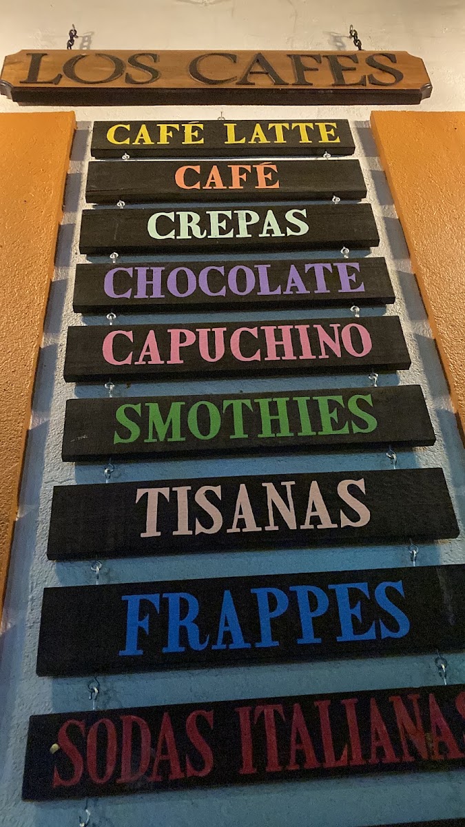 Los Cafés Xilitla menu board