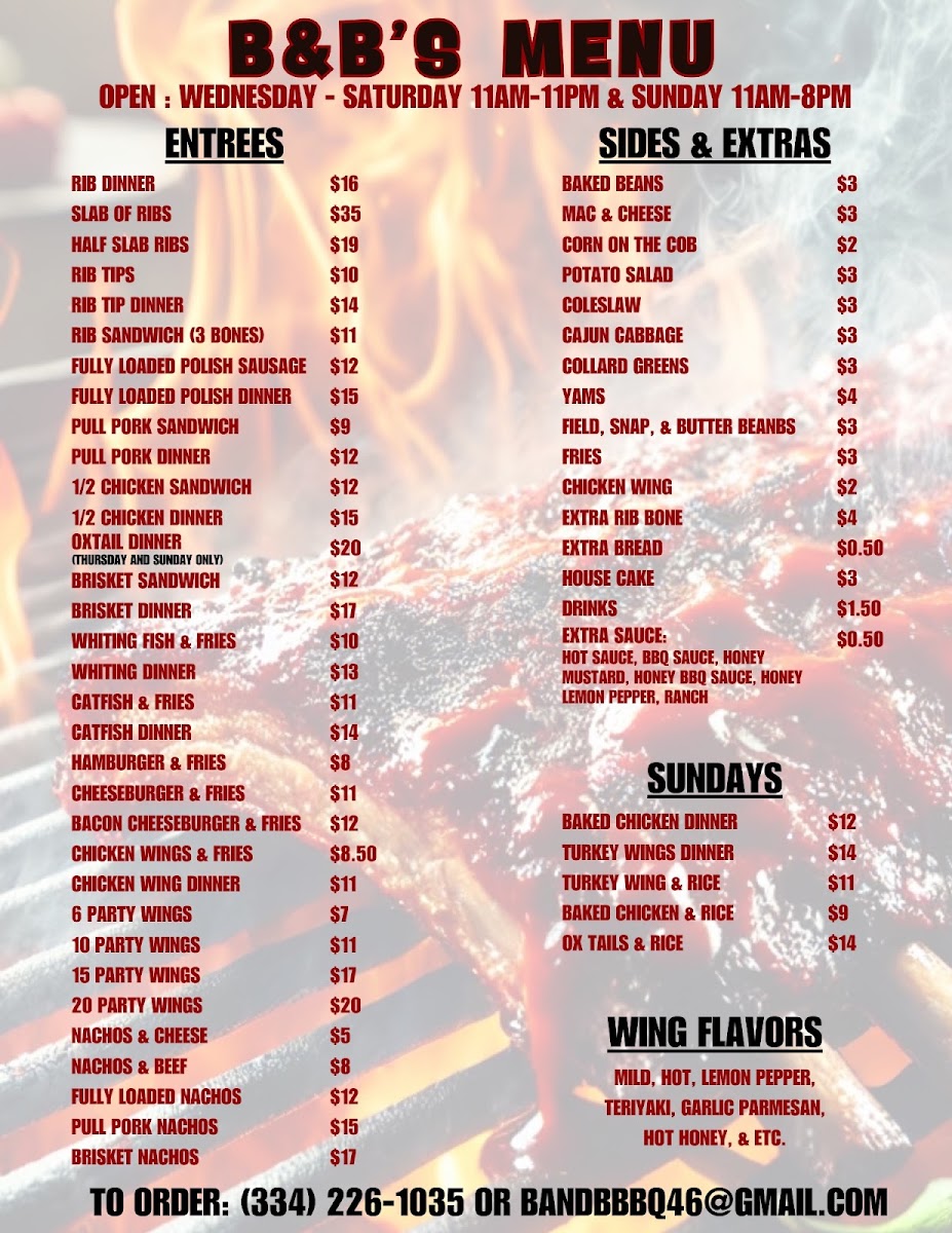 B & B Barbeque menu board