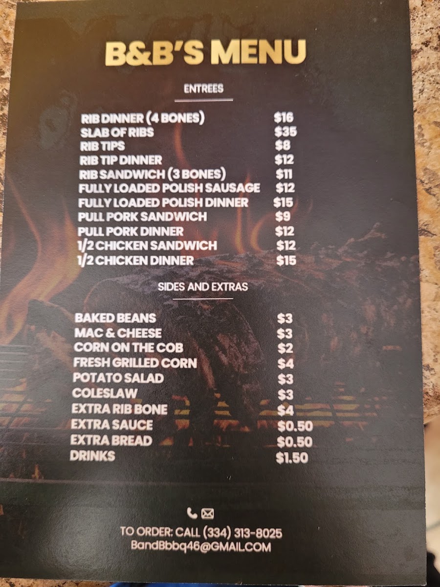 B & B Barbeque menu board