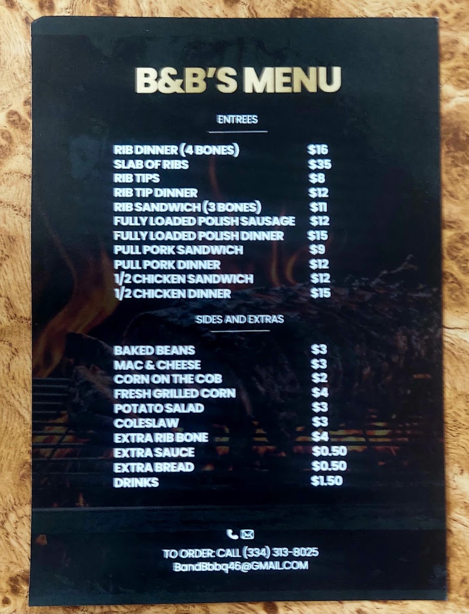 B & B Barbeque menu board