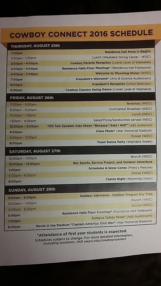 Washakie Dining Center menu board