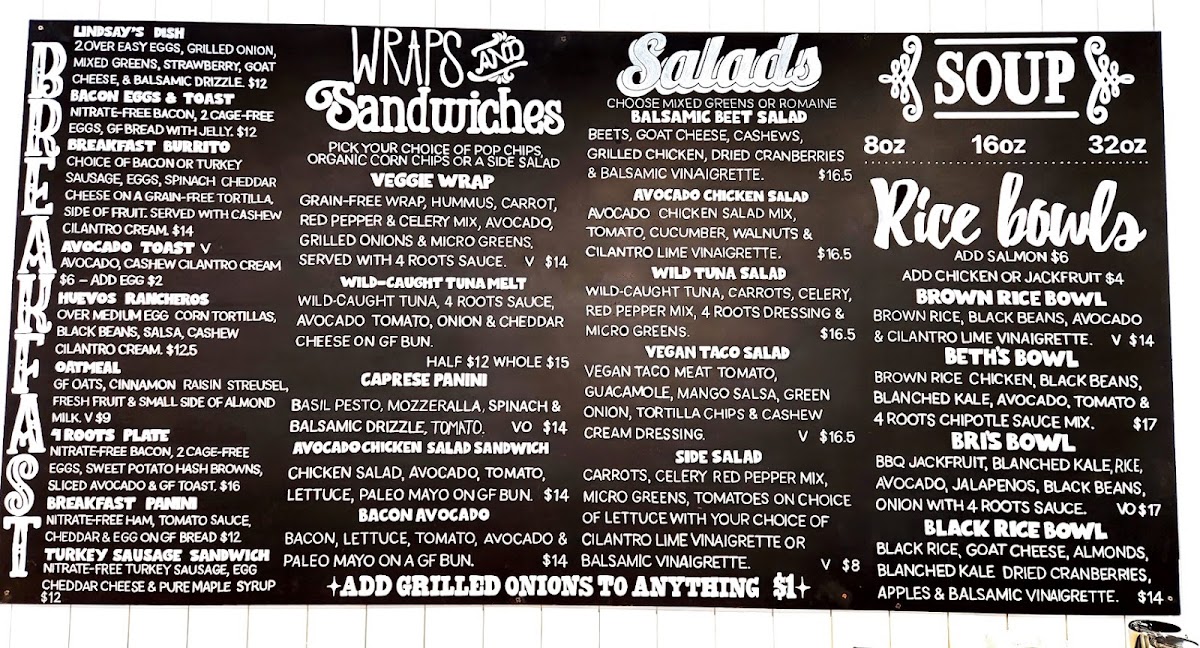4 Roots Ketchum menu board
