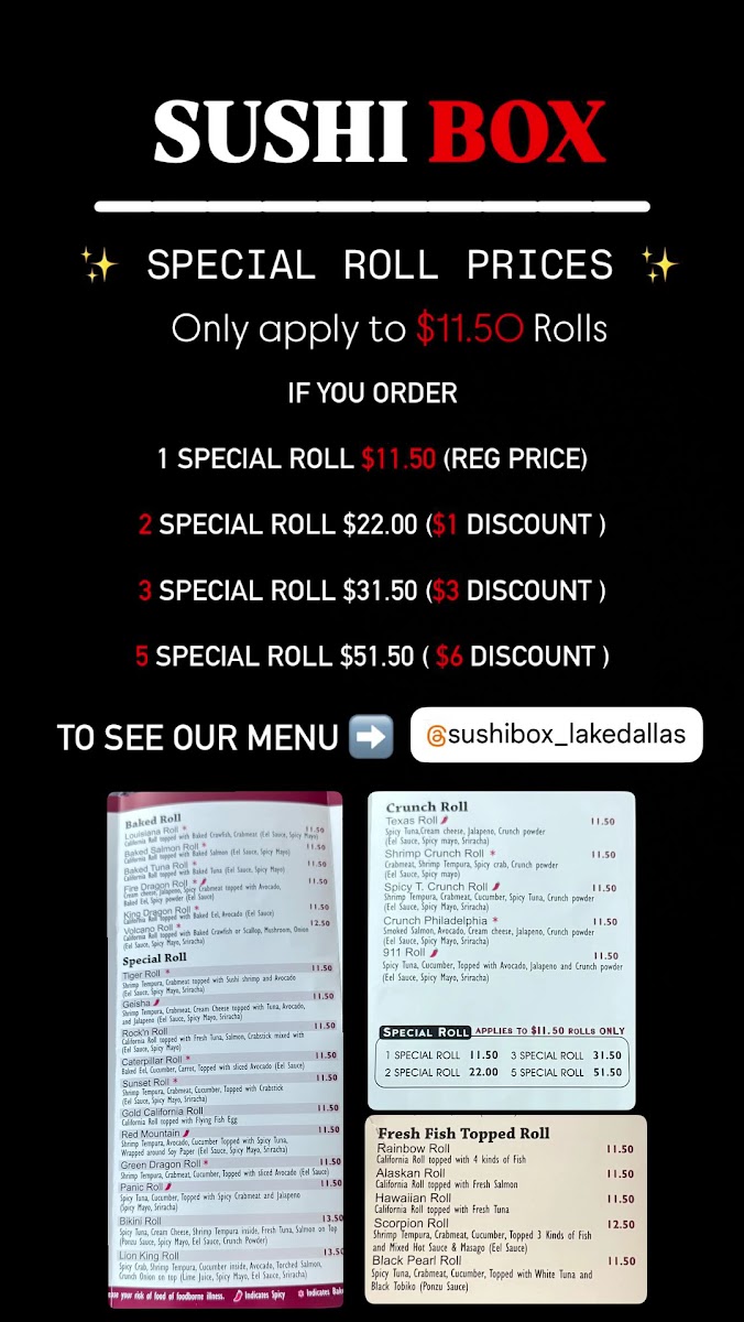 Sushi Box menu board