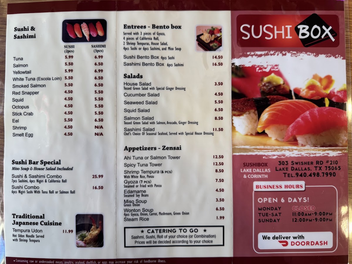 Sushi Box menu board