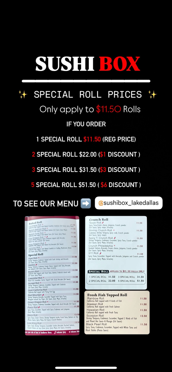 Sushi Box menu board