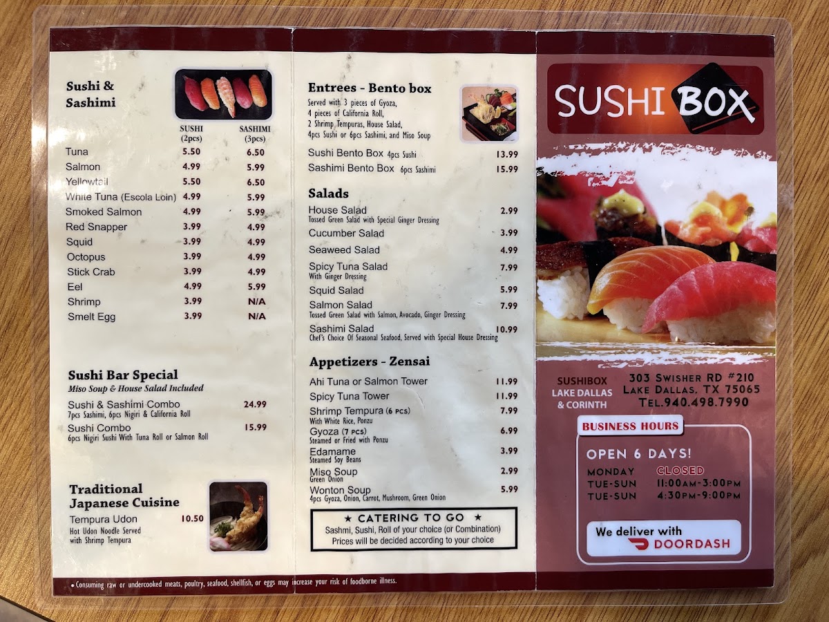 Sushi Box menu board