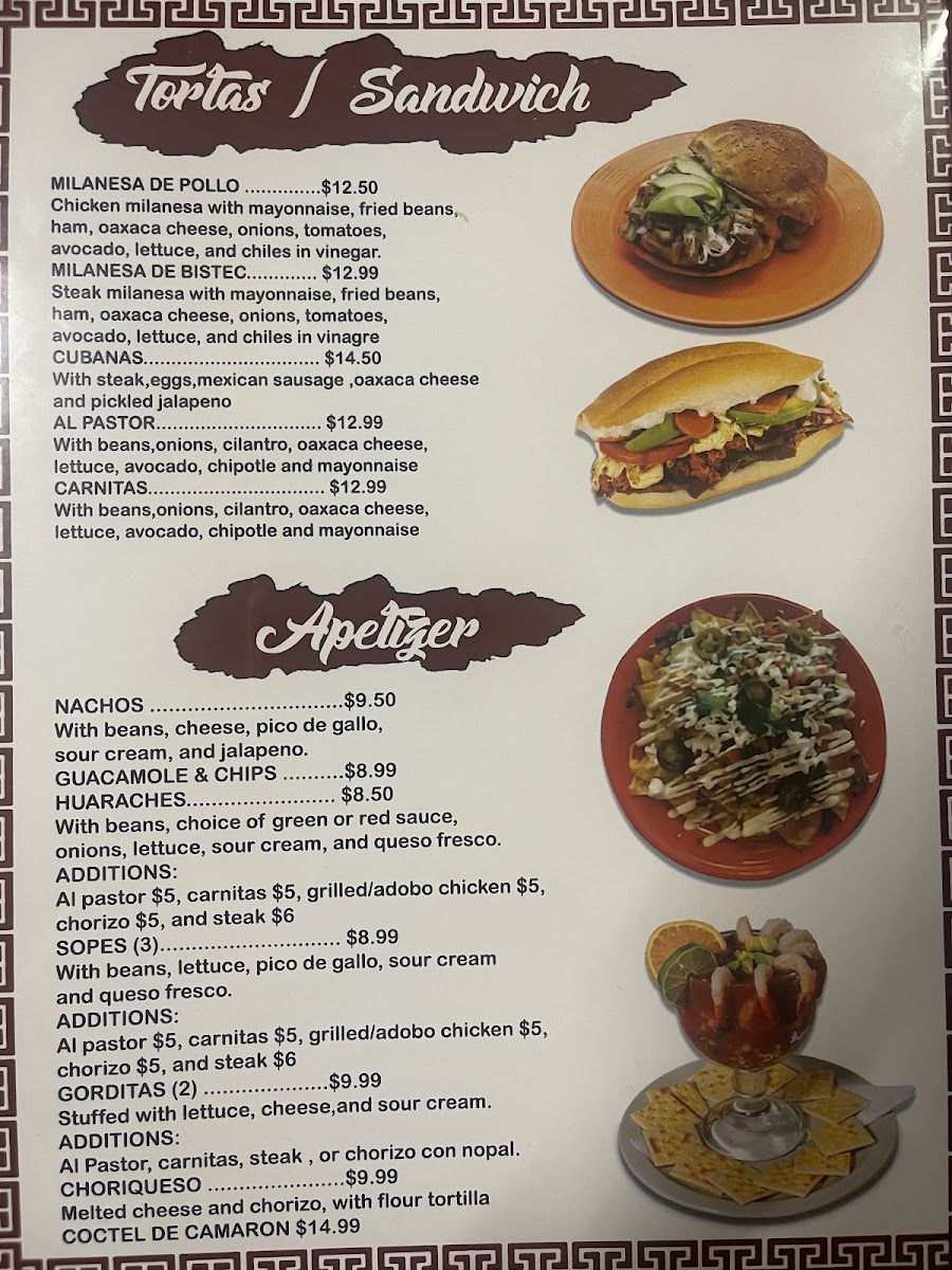 Tamalli Mexican Restaurant menu board