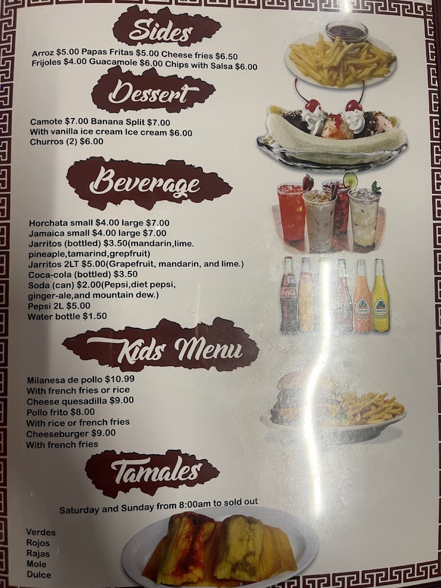 Tamalli Mexican Restaurant menu board