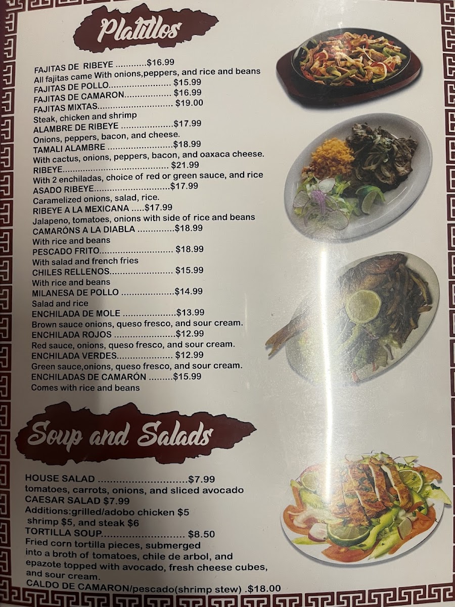 Tamalli Mexican Restaurant menu board