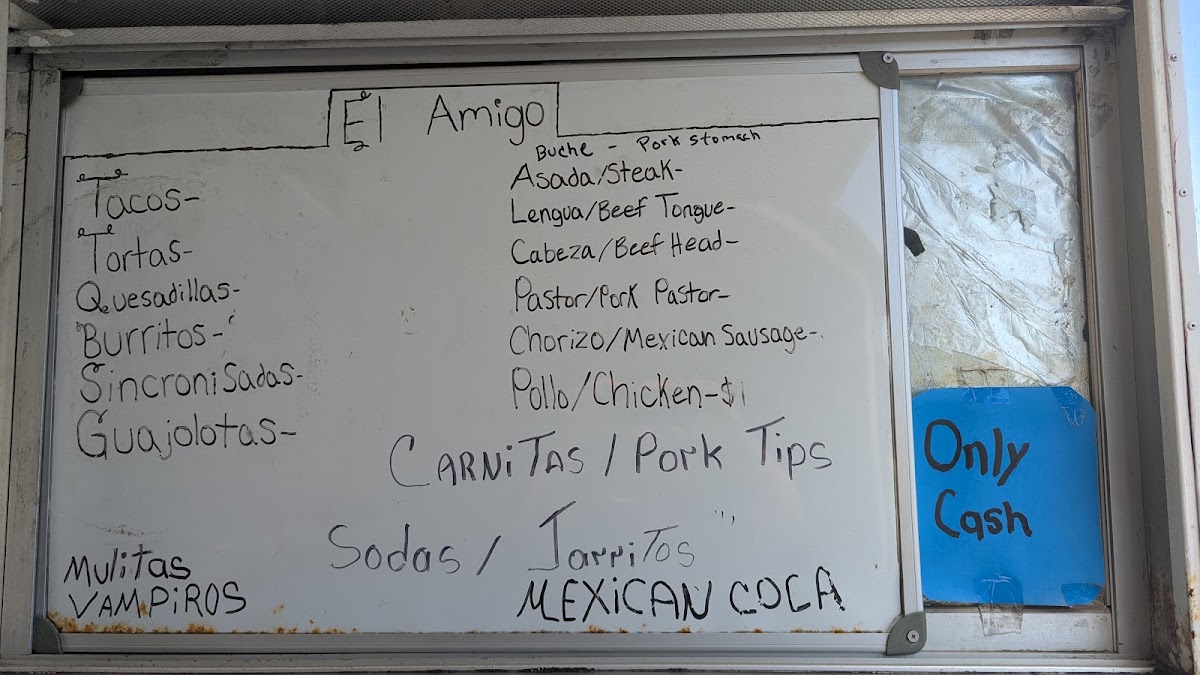Rico’s Tacos menu board