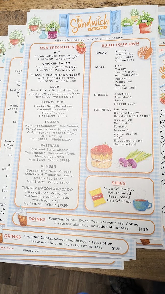 The Sandwich Shoppe menu board