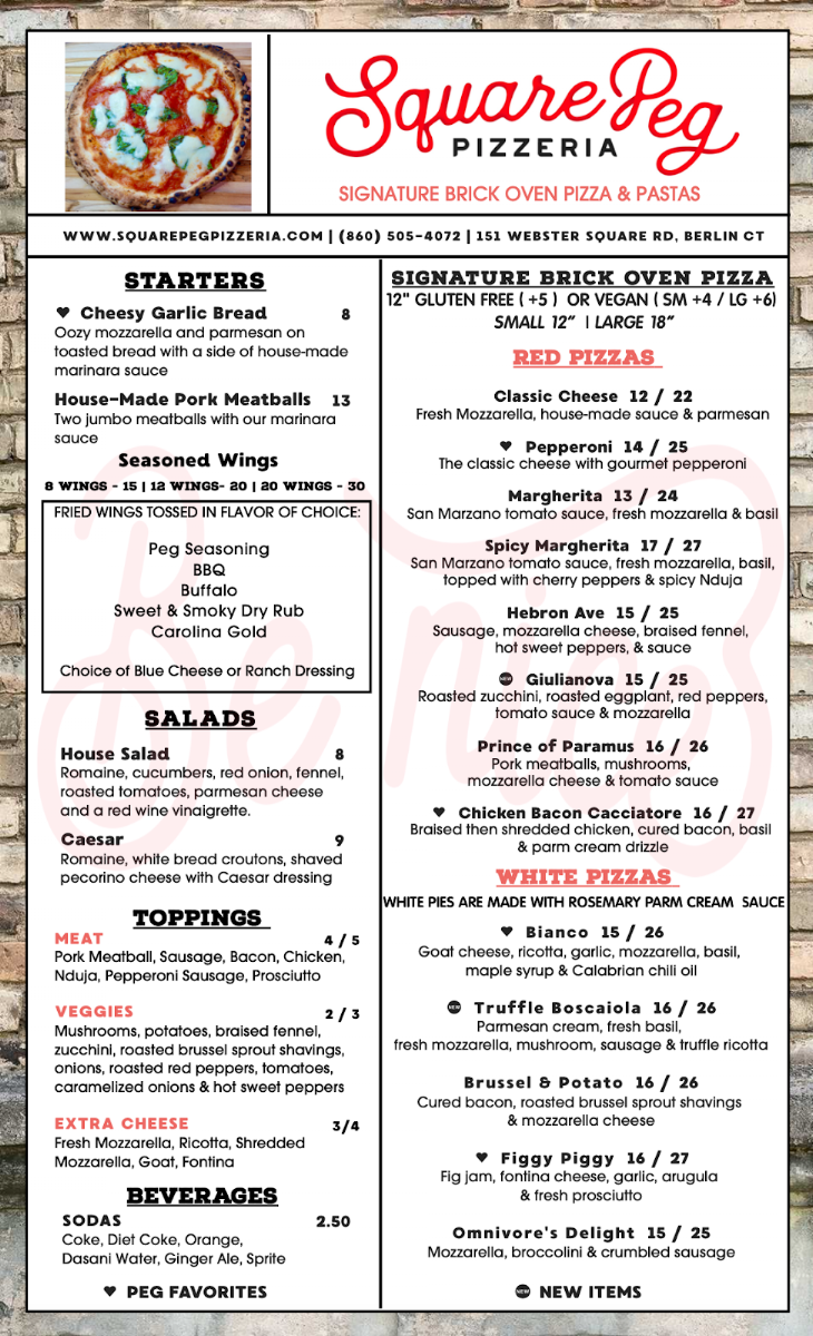 Square Peg Pizzeria Berlin menu board