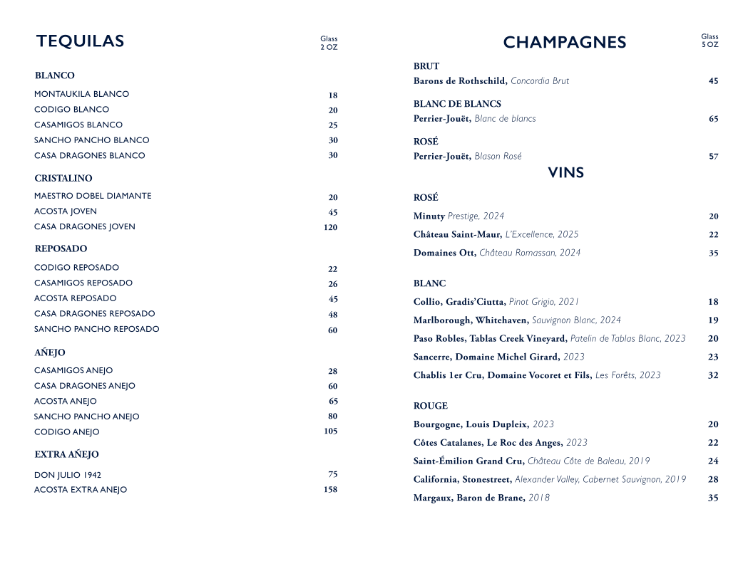 Bagatelle Montauk menu board