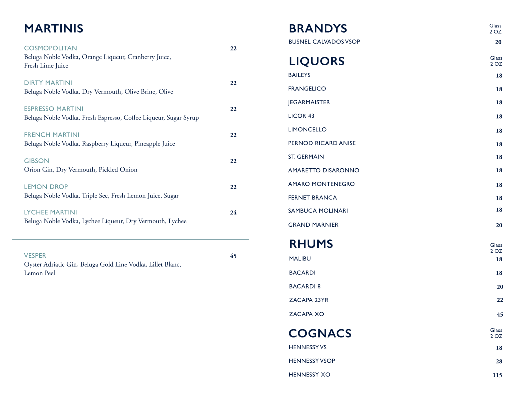 Bagatelle Montauk menu board