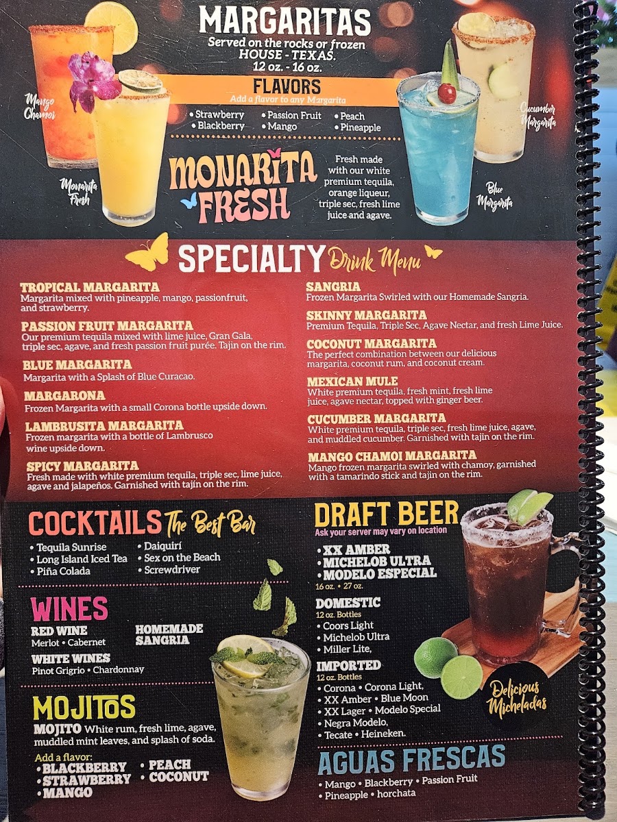 Monarca Mexican Restaurant menu board