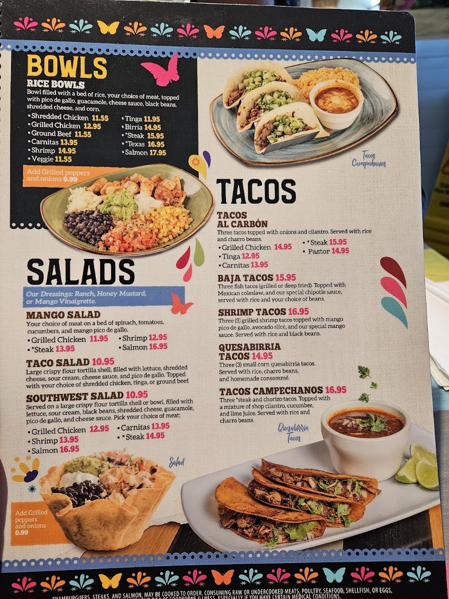 Monarca Mexican Restaurant menu board